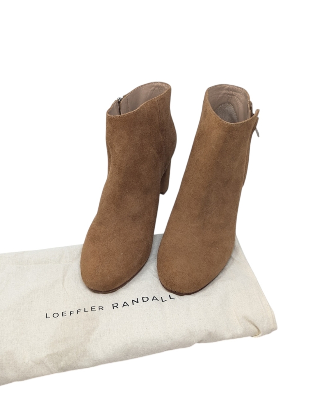 Loeffler Randall Cognac Camel Brown Tan Suede Block Heeled Ankle Bootie Size 9